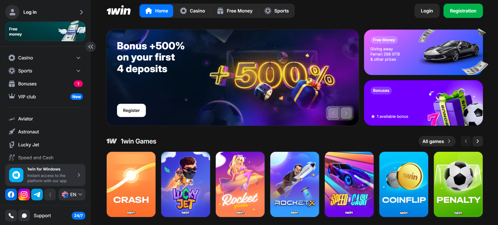 Official 1win Indonesia gambling site with sports and casino